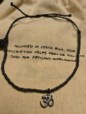 Black Beaded  Bracelet with Ohm Charm